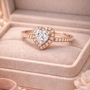 NEW Elegant Heart-Shaped Rose Gold Ring Size 7